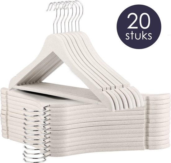 Behave Kunststof Kledinghangers - Kleerhanger - Kapstok - Inkeping - Broeklat - Metalen Haak - Volwassenen - Naturel - 20 Stuks