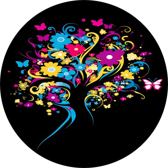 Vlinders wanddecoratie rond - Natuur schilderij rond - Wandbord Bloemen - Wanddecoratie kinderkamer - Wandcirkel - Woonkamer decoratie muurcirkel forex 100x100 cm