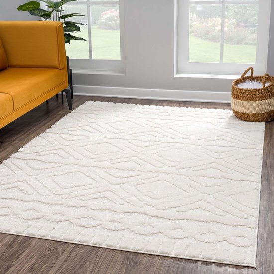Carpet City Vloerkleed Hoogpolig Woonkamer - 120x120 cm Rond - Boho-stijl bies crème multi - cut-loop, hoogdiep, 3D-effect - Shaggy tapijt, fluweelzacht, langpolig slaapkamer Carpet City Vloerkleed Hoogpolig Woonkamer - 120x120 cm Rond - Boho-stijl bies crème multi - cut-loop, hoogdiep, 3D-effect - Shaggy tapijt, fluweelzacht, langpolig slaapkamer