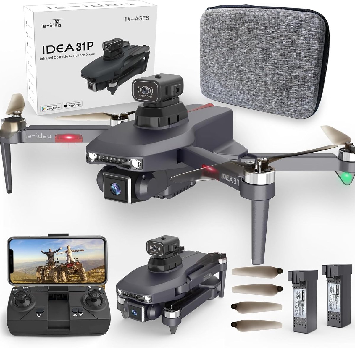 Bol.com Professionele Drone - Met Camera -360° Verstelbare Camera - Obstakelvermijdingsfunctie - 5 GHz WiFi -Opvouwbare - 2 Batt... aanbieding
