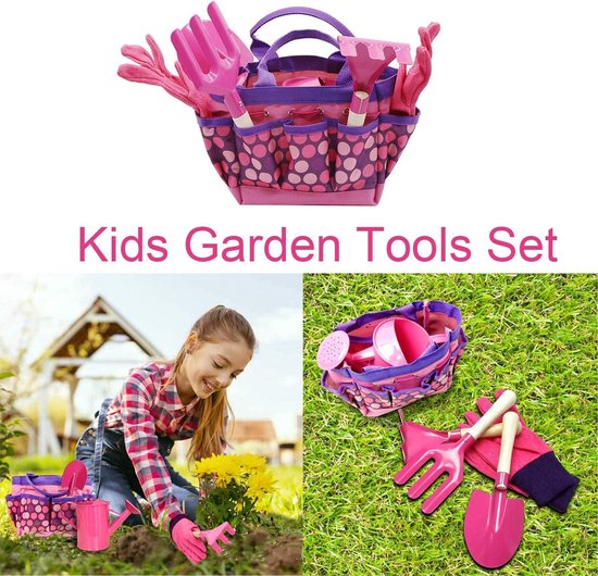 Kinder tuinset Tuingereedschapsset voor kinderen - 6-delig met gieter-tuinhandschoenen-schep-hark-troffel (roze) kinder tuinset van Kreator Kids — afbeelding 2