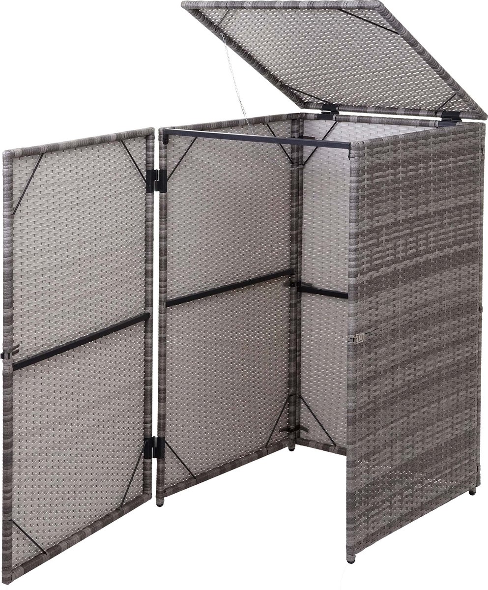 MCW Afvalbak deksel -E25 afvalbak deksel poly rattan 120l ~ grijs