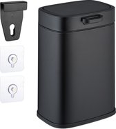 hangende prullenbak - 5 l - voor keukenkastje - badkamer - met plakstrips - zwart