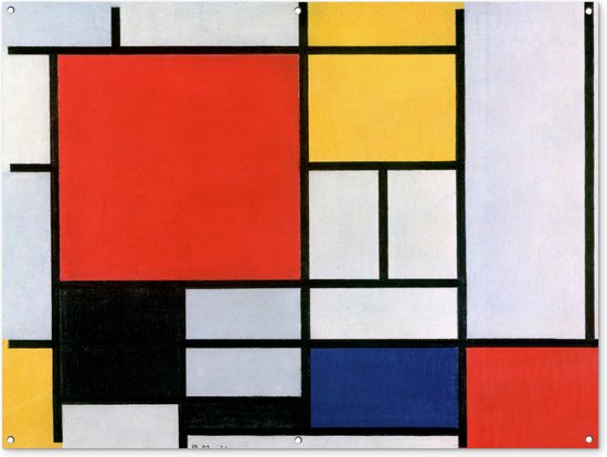 Tuinposter 160x120 cm - Tuindecoratie Kunst - Mondriaan - Oude meesters - Compositie 2 - Poster voor in de tuin - Buiten decoratie - Schutting tuinschilderij - Tuindoek muurdecoratie - Wanddecoratie balkondoek