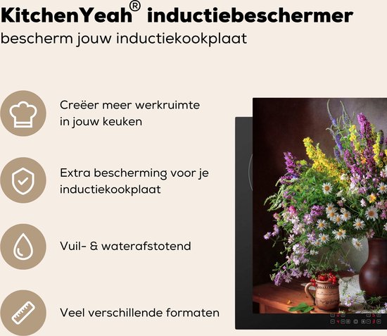 KitchenYeah® Protection plaque induction 60x52 cm - Nature morte - Bouquet - Fleurs - Protege plaque de cuisson - Couvre plaque induction - Protecteur d'induction - Cuisine