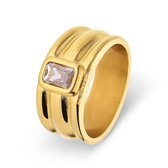 Lucardi Dames Stalen goldplated ring met wit zirkonia - Ring - Staal - Goudkleurig - 18 / 57 mm