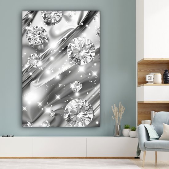Peinture sur toile 120x180 cm - Décoration murale Abstraite - Diamant - Luxe - Moderne - Argent - Décoration murale salon - Décoration chambre moderne - Tableaux abstraits