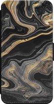 Casimoda® bookcase - Geschikt voor iPhone 15 - Hoesje met pasjeshouder - Marbling - Zwart - Kunstleer