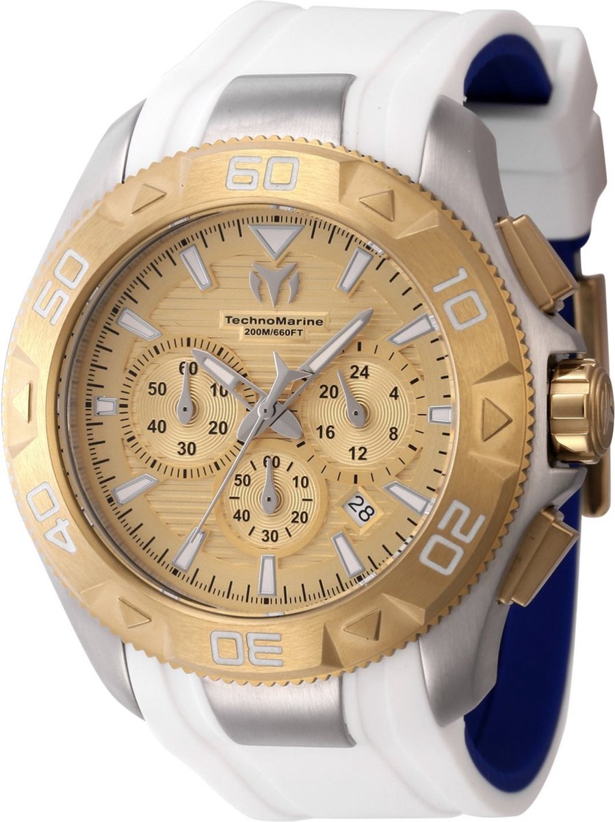 TechnoMarine UF6 TM-622006 Heren Horloge - Waterdicht - Analoog - Quartz Uurwerk - Roestvrij Staal met gouden Wijzerplaat - 48mm