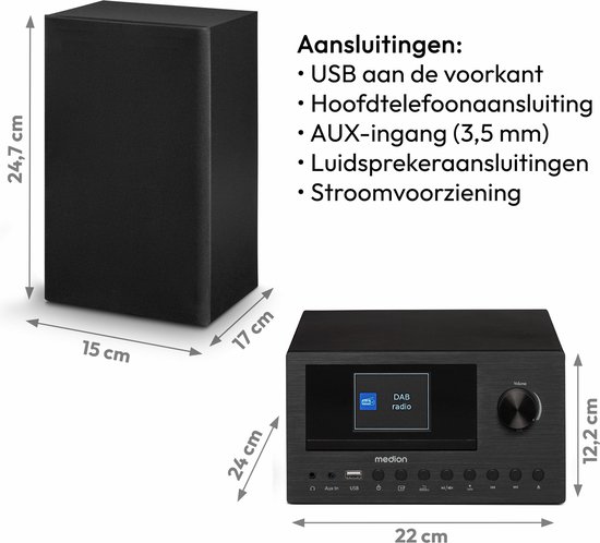 MEDION P85003 Micro-audiosysteem Compact systeem (internetradio, DAB+, PLL FM-radio, Bluetooth, USB-aansluiting, AUX, 2x150 W) — afbeelding 4