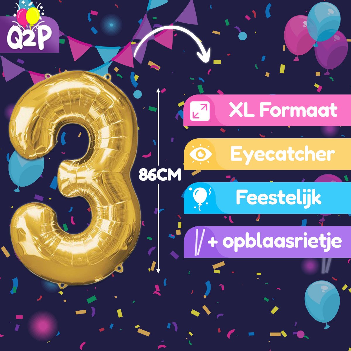 Cijfer Ballonnen Ballon Cijfer 3 Verjaardag Versiering Feest Helium Ballonnen Cijferballon Folieballon Goud Xl Formaat — afbeelding 2