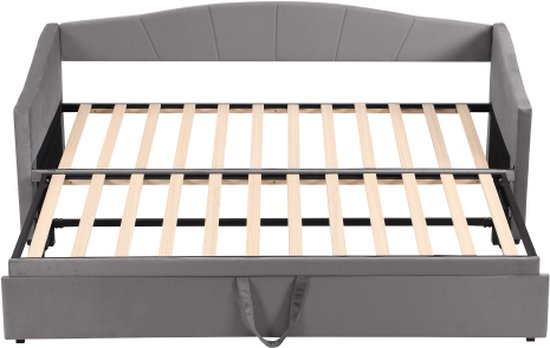 MISNODE Multifunctionele slaapbank, uittrekbaar, 90/180 x 200 cm, 2-zitsbank met lattenbodem, tweepersoonsbed van fluweel, beige, zonder matras, beige, 90/180 x 200 cm