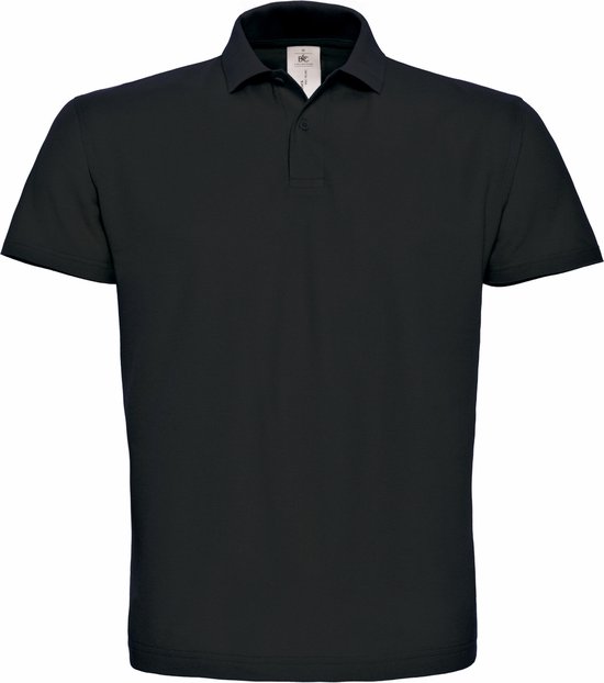 Polo noir B&C à manches courtes et fermeture boutonnée.