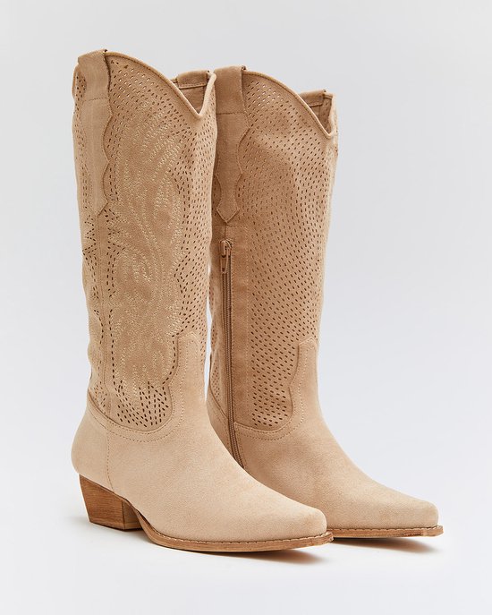Dames Cowboylaarzen - Beige - Suedine - Maat 36 -