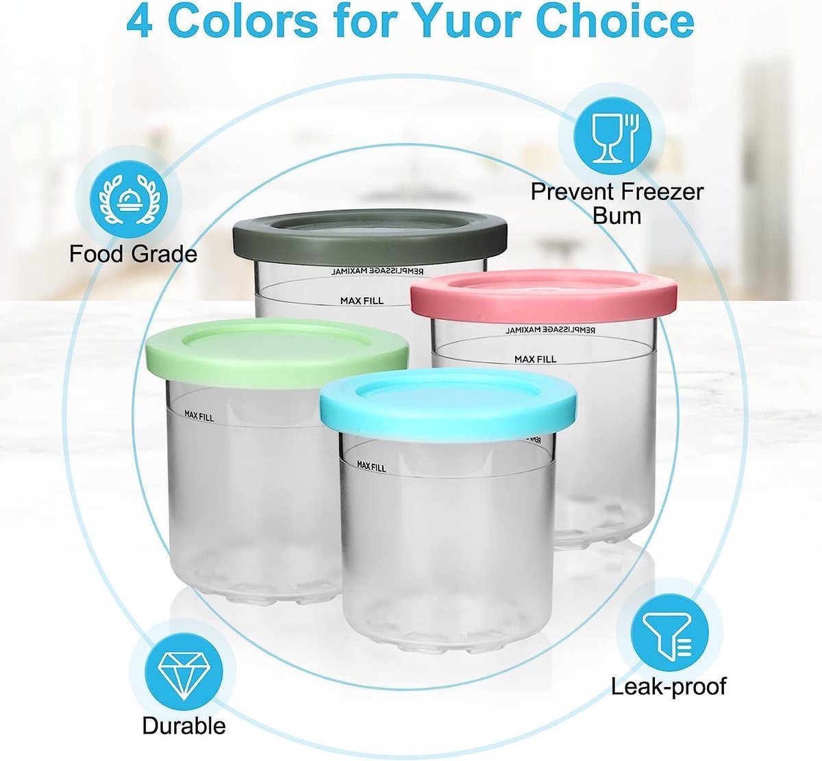 Juego De 4 Recipientes Para Helado Ninja Creami Deluxe Con 4 Bolas Compatibles Con Las Maquinas Para Hacer Helados Ninja Nc501eu Y Nc500 Sin Bpa Y Aptos Para Lavavajillas 90083560