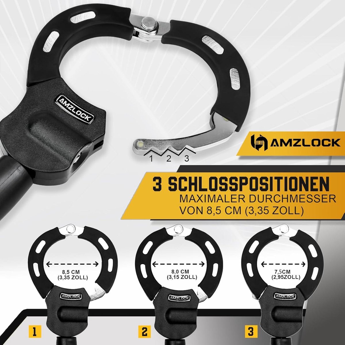 AMZLOCK Nieuw E-scooterslot, Veiligheidsslot met Handboeien, Anti-diefstalslot voor Elektrische Scooters met Opbergtas, Rubberen Slotbeschermer Tegen Krassen, 8mm Dik Kettingslot