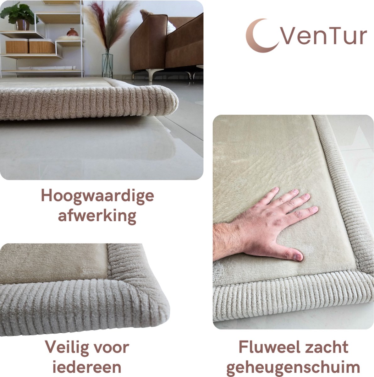 VenTur Speelmat - 200 x 150cm - 3cm Extra Dik en Zacht - Beige - Veilig voor Kinderen - Modern Duurzaam Design - Grote Babymat - Extra Dikke Antislip Baby Speelkleed - Kindermat - Speeltapijt - Speel mat - Opvouwbaar - Anti-slip - Geheugenschuim — afbeelding 3