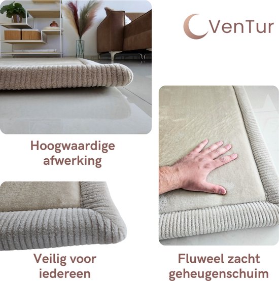 VenTur Speelmat - 200 x 150cm - 3cm Extra Dik en Zacht - Beige - Veilig voor Kinderen - Modern Duurzaam Design - Grote Babymat - Extra Dikke Antislip Baby Speelkleed - Kindermat - Speeltapijt - Speel mat - Opvouwbaar - Anti-slip - Geheugenschuim van VenTur — afbeelding 3
