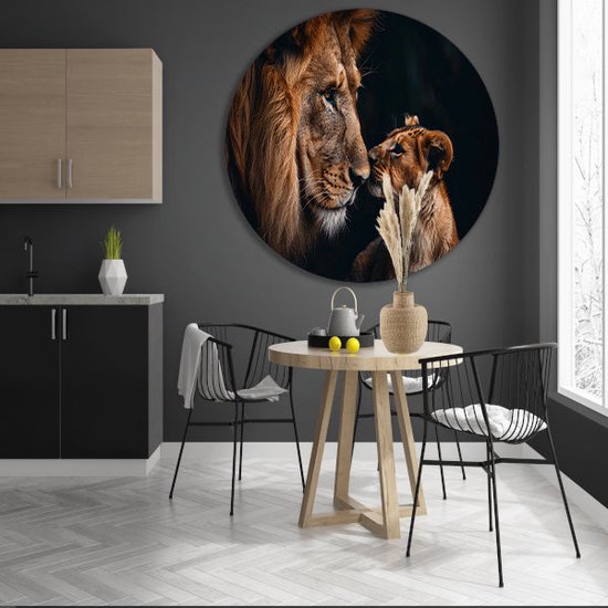 Tableau lion - Plaque murale Animaux - Cercle mural Lionceau - Décoration murale moderne - Cercle mural - Décoration bureau cercle mural aluminium 70x70 cm