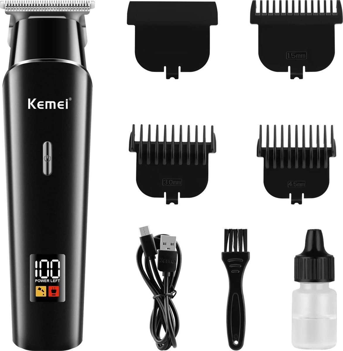 KEMEI - Draadloze Tondeuse - Geschikt voor Kappers - USB Oplaadbare Draadloze tondeuse - Inclusief FuturiQ oplaadkabel - KM-1113 - Zwart