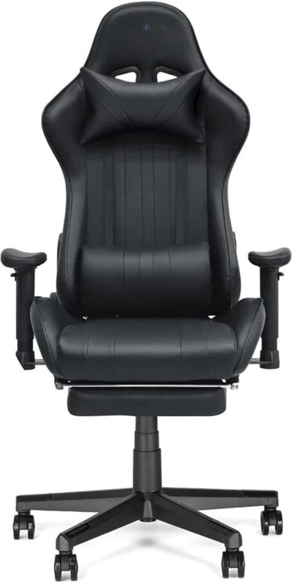 tectake® ergonomischer Bürostuhl, Schreibtischstuhl mit Rollen, Drehstuhl, Gaming Stuhl, Office Chair, Drehsessel, Möbel für Arbeitszimmer, und Jugenzimmer, PC, Computertisch - schwarz
