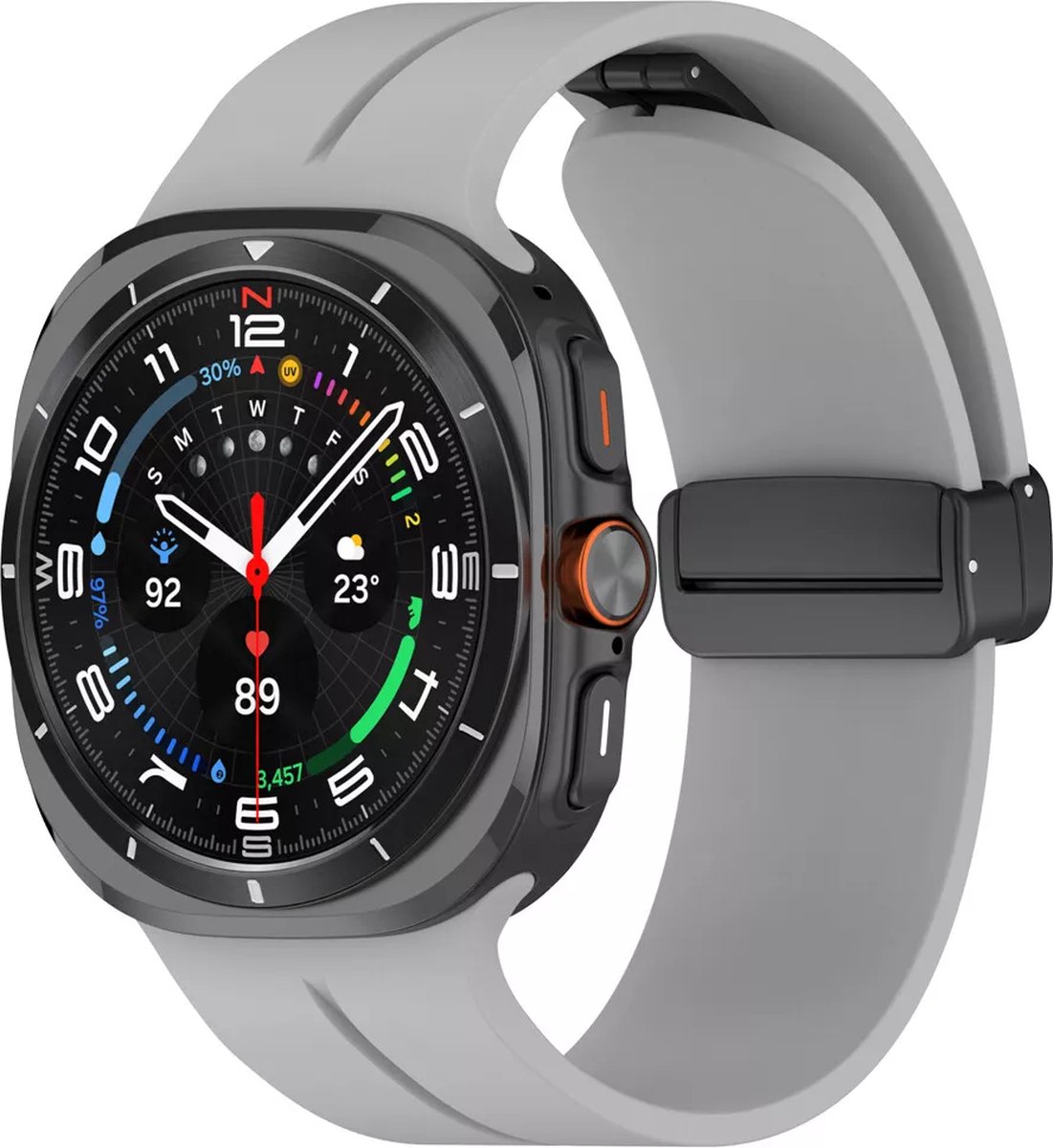 Strap-it Siliconen sport bandje met magnetische D-buckle sluiting - geschikt voor Samsung Galaxy Watch Ultra 2 (2026) / Ultra (2024/2025) - grijs