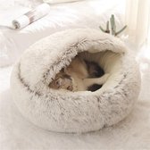 Fluffy Round Soft Plush Burrowing Cave Hooded Cat Bed - Indoor Winter Warm Pet Sleeping Pillow - Non-Slip Machine Washed Bed for Cat Puppy - Coffee Color - 60CM