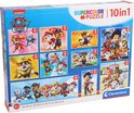 Boîte de puzzles Clementoni Pat' Patrouille Supercolor 10in1. Contient 10 puzzles de 18 à 60 pièces.
