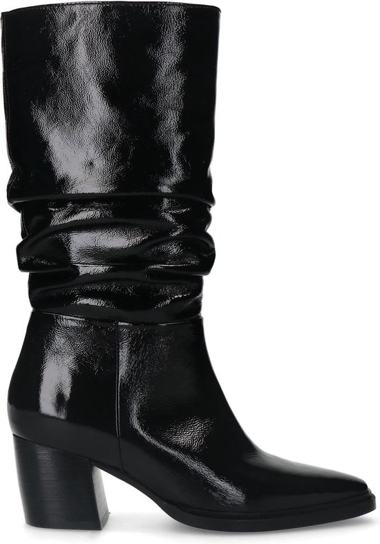 Manfield Dames Zwarte leren laklaarzen met hak Maat 38 bol