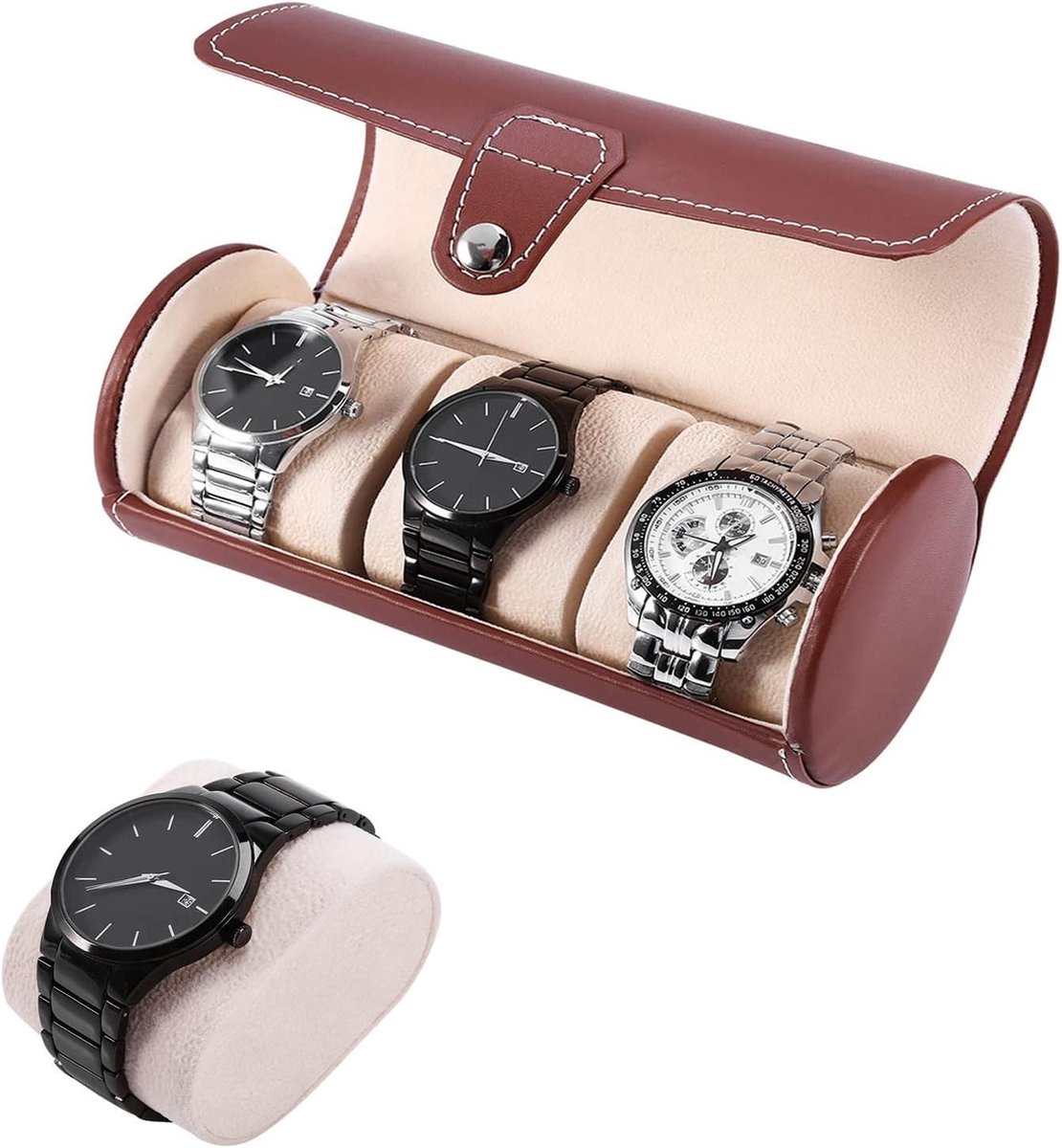 3 Slot Horloge Box Reizen PU Lederen Roll Case Sieraden Opslag Collector Organizer (Bruin)