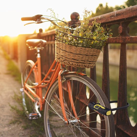 Beugelslot met cijfercode en u-slot voor fietsen en e-bikes - Staal en kunststof - Stevig fietsslot in zwart en geel van M-Wave — afbeelding 4
