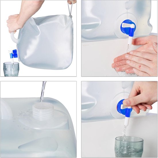 Relaxdays Jerrycan Pliable Lot de 4 pour Camping, Vacances jerricane Alimentaire bidon à Eau 20 L sans BPA, Transparent Relaxdays Jerrycan Pliable Lot de 4 pour Camping, Vacances jerricane Alimentaire bidon à Eau 20 L sans BPA, Transparent