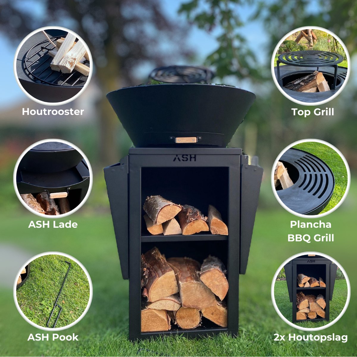 ASH - Phoenix - XXL - Plancha barbecue met grillring - Buitenkoken - Plancha BBQ - Plancha Bakken - Zwart - Grillring - Extra groot