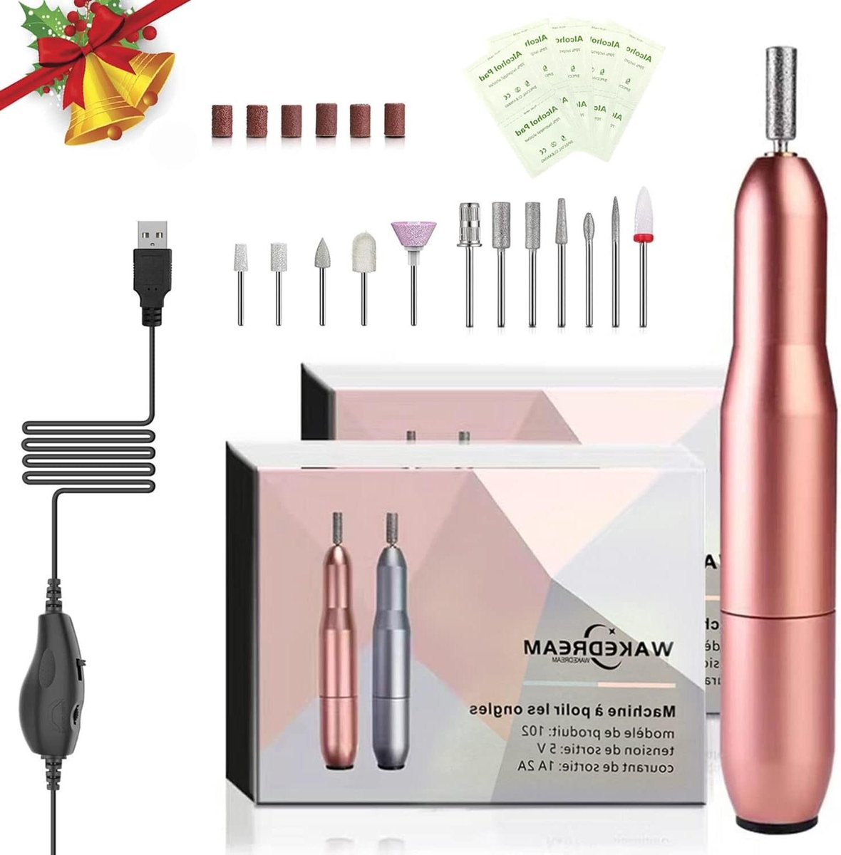 Goedkoopste WakeDream Elektrische nagelvijl 12-in-1 professionele nagelvijl manicure krachtige en stille machine draagbaar manicureset pedicure voor salon en thuis rosé-goud elektrisch nagelvijlenой Nagelvijl elektrisch