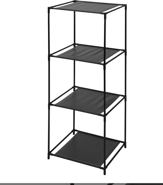 Een Rek Stalen staand rek met 3 stoffen planken in zwart - stalen rek, staand ...