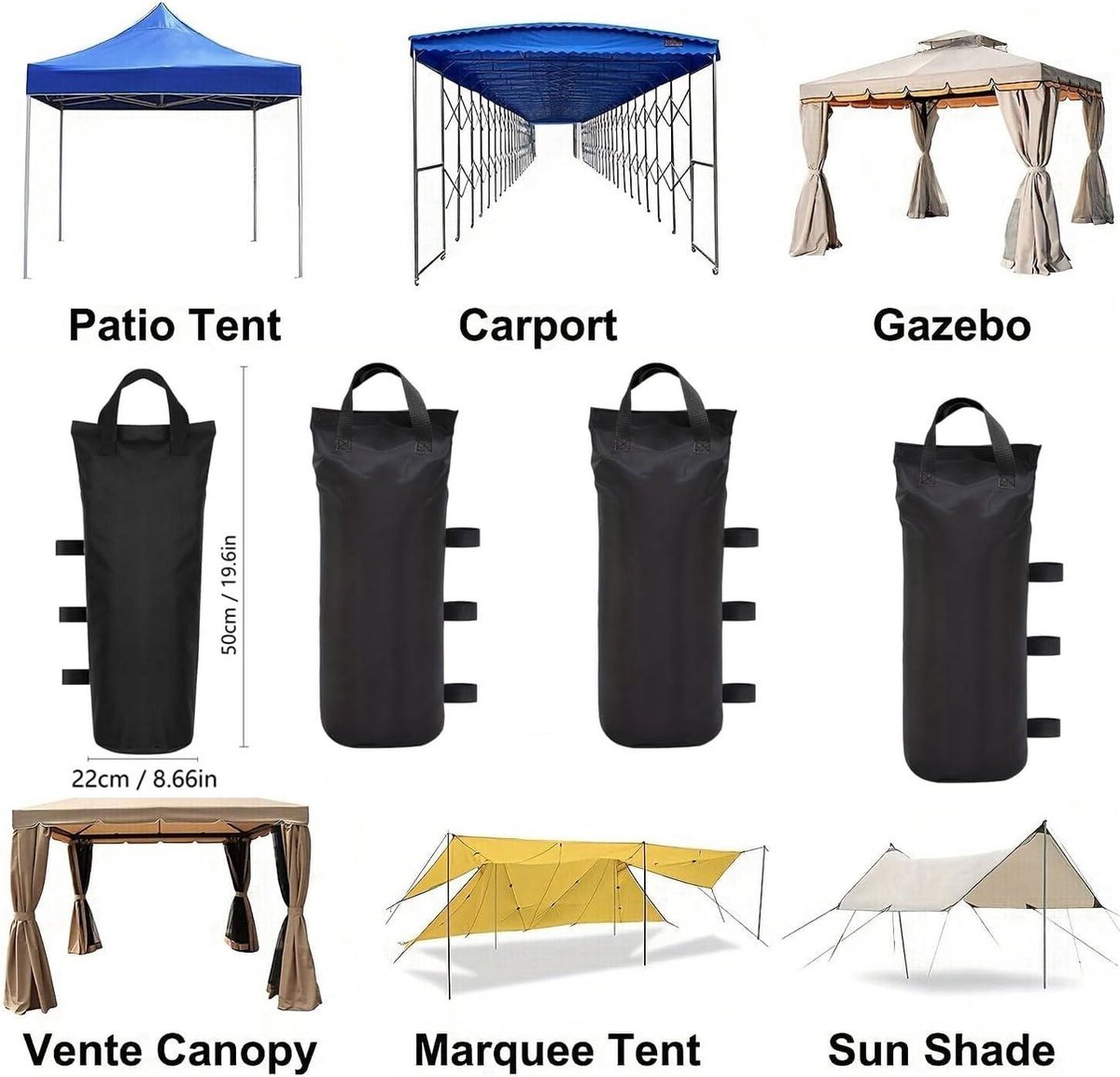 RIOGOO 4-Pack Pavilion Sandbags Industriële Kwaliteit Heavy Duty Dubbel Gestikte Zandzak Beengewichten Voor Pop Up Luifel Tent Gewogen Voetenzak