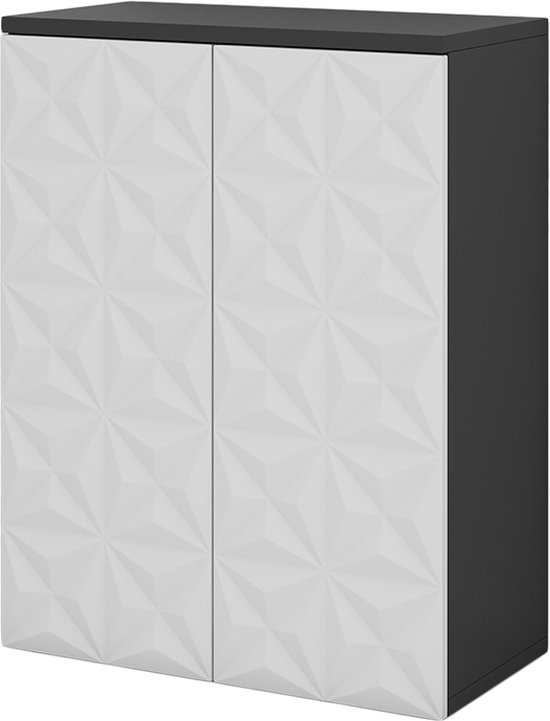 Vicco Armoire mi-hauteur Edge, Zwart/ Zwart, 60 x 79,5 cm avec 2 portes et 3 compartiments