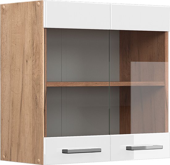 Glazen keukenkast R-Line Wit Hoogglans 80 cm Vicco | Wit hoogglans/antraciet | Glazen hangkast 80 cm | 425142195615506