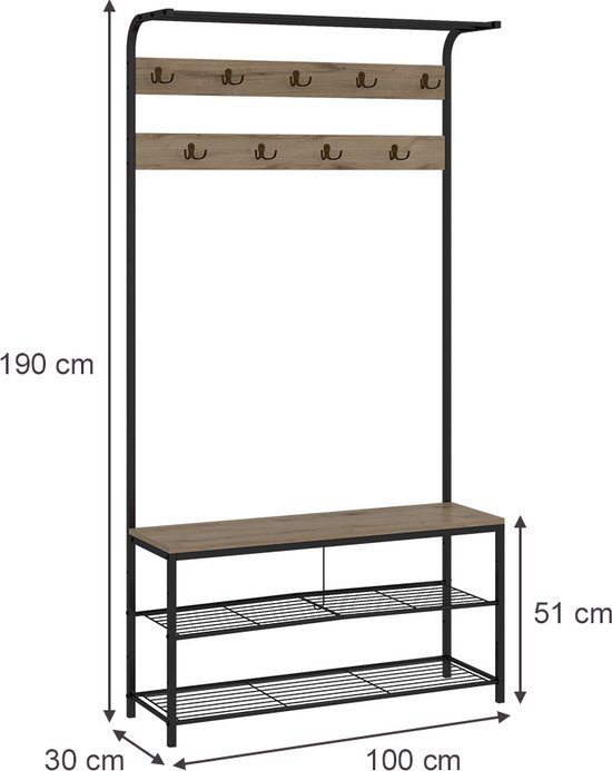 Vicco Porte-manteau mural Fyrk, Chêne/ Zwart, 100 x 190 cm