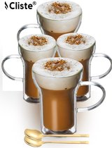 Bol.com Cliste Dubbelwandige Koffieglazen Met Oor - Set van 4 - 400 ML - Gratis 4x Lepels - Latte Macchiato Glazen - Dubbelwandi... aanbieding