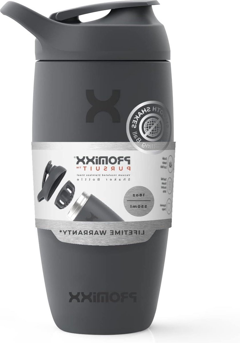 Goedkoopste Premium Protein Shaker Cup voor aanvulling Shakes - Gemakkelijk Schoon Roestvrij Stalen Beker (550ml/18oz Grafiet Grijs