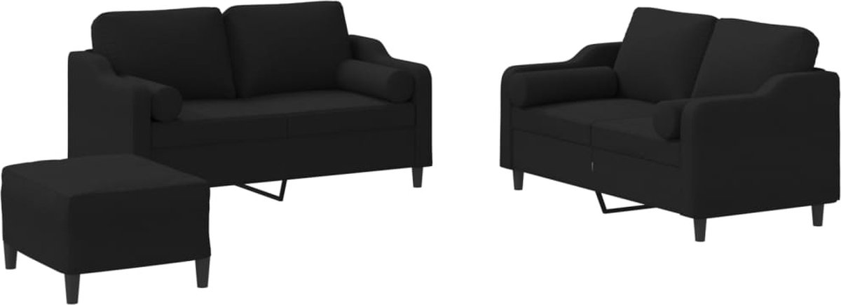 vidaXL - 3-delige - Loungeset - met - kussens - stof - zwart