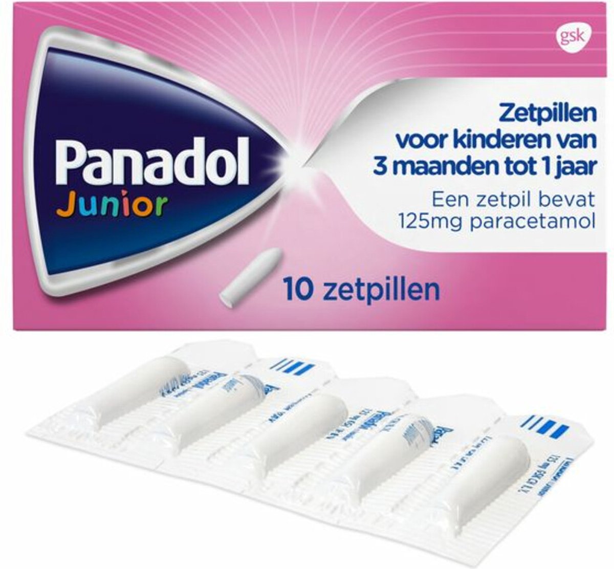Goedkoopste Panadol Junior Zetpillen 250 mg 3 maanden tot 1 jaar - 2 x 10 zetpillen
