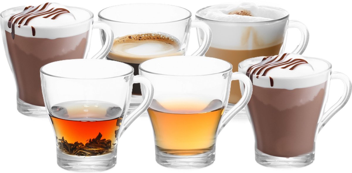 Vivalto Design Koffie/thee glazen met oor - 12x stuks - glas - 280 ml