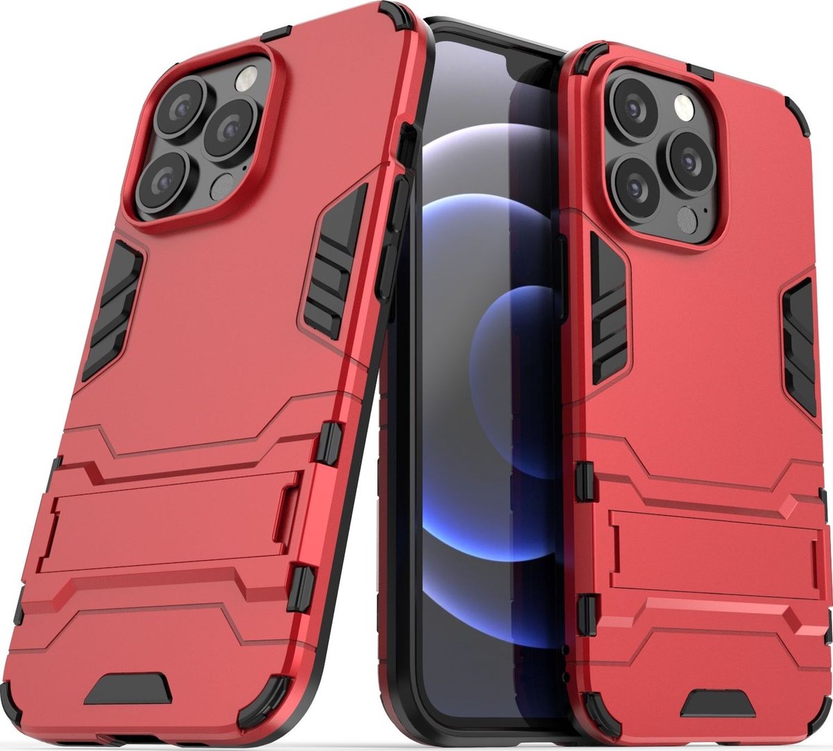 Mobigear Hoesje geschikt voor Apple iPhone 13 Pro Telefoonhoesje Hardcase | Mobigear Armor Stand Backcover Shockproof met Standaard | Schokbestendig iPhone 13 Pro Telefoonhoesje | Anti Shock Proof - Rood