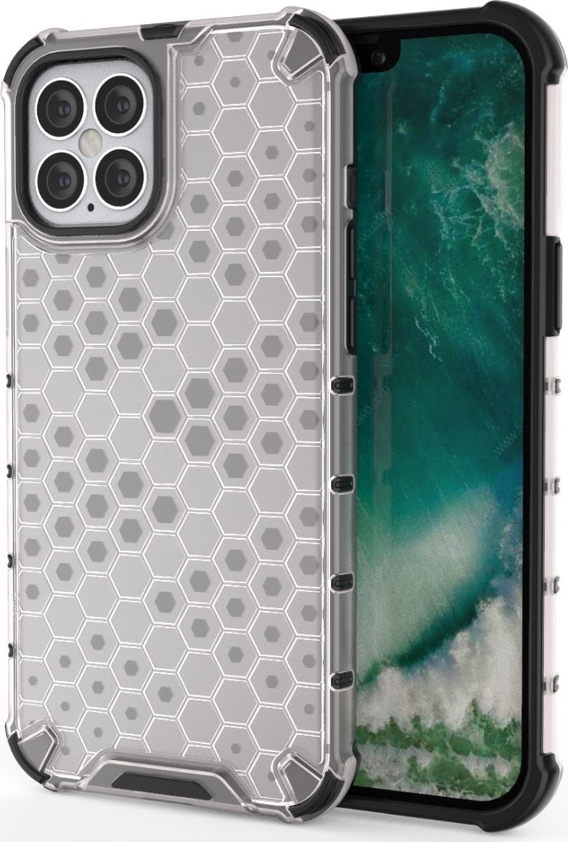 Mobigear Hoesje geschikt voor Apple iPhone 12 Pro Max Telefoonhoesje Hardcase | Mobigear Honeycomb Backcover Shockproof | Schokbestendig iPhone 12 Pro Max Telefoonhoesje | Anti Shock Proof - Grijs