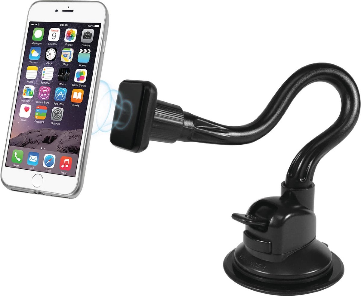Macally MGRIPMAGXL magnetische telefoonhouder met 30 cm lange flexible hals voor op de voorruit en het dashboard van de auto