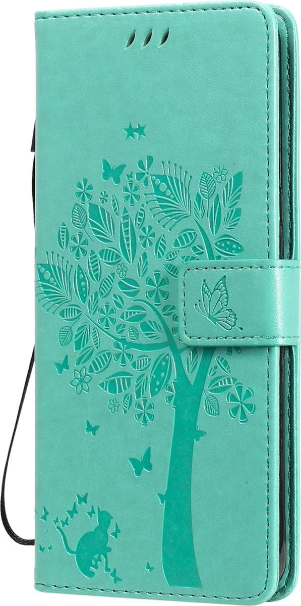 Mobigear Telefoonhoesje geschikt voor LG V60 ThinQ Hoesje | Mobigear Tree Bookcase Portemonnee | Pasjeshouder voor 2 Pasjes | Telefoonhoesje voor Pinpas / OV Kaart / Rijbewijs - Turquoise