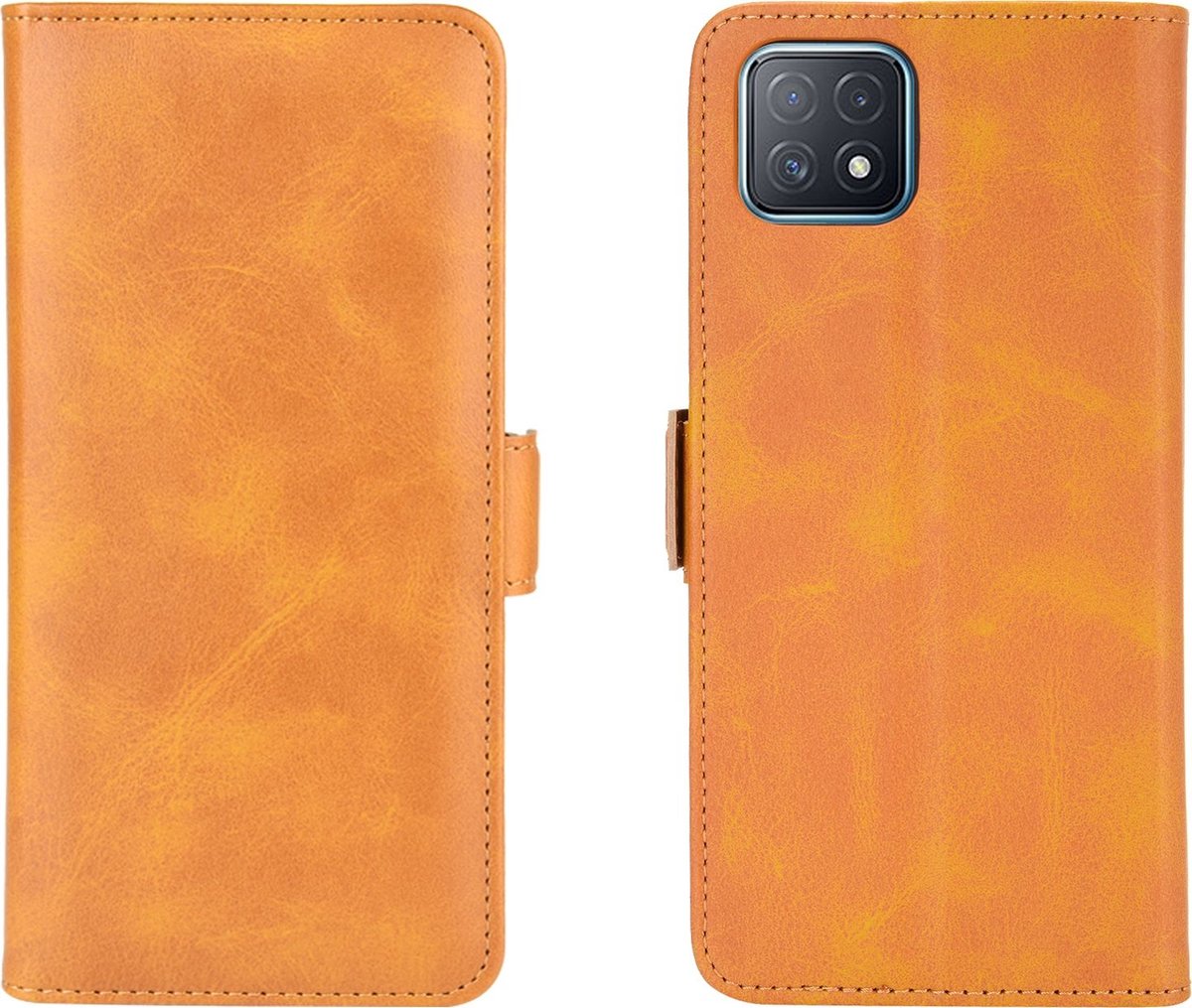 Mobigear Telefoonhoesje geschikt voor OPPO A73 5G Hoesje | Mobigear Slim Magnet Bookcase Portemonnee | Pasjeshouder voor 3 Pasjes | Telefoonhoesje voor Pinpas / OV Kaart / Rijbewijs - Cognac