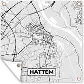 Tuinposters Hattem - Plattegrond - Kaart - Stadskaart - Zwart Wit - Nederland - 50x50 cm - Tuindoek - Buitenposter